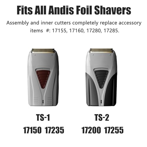 Replacement Foil Compatible with andis Foil Shaver TS-1 TS-2 17235 17150 17200, Replacement Head & Blades Compatible with andis TS-1 17235 TS-2 Pro Foil Lithium Titanium Foil Shaver, Gray - 2 Pack