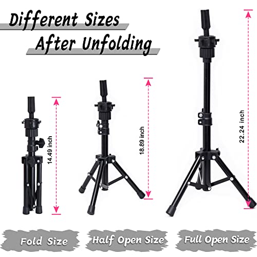 LIYATE Wig Stand Tripod with Head, Wig Head Stand with Mannequin Head, 23 Inch Wig Head, Mini Wig Stand Tripod for Mannequin Head, Wig Making Kit and Supplies, Wig Cap, T Pins Set, Phone Holder