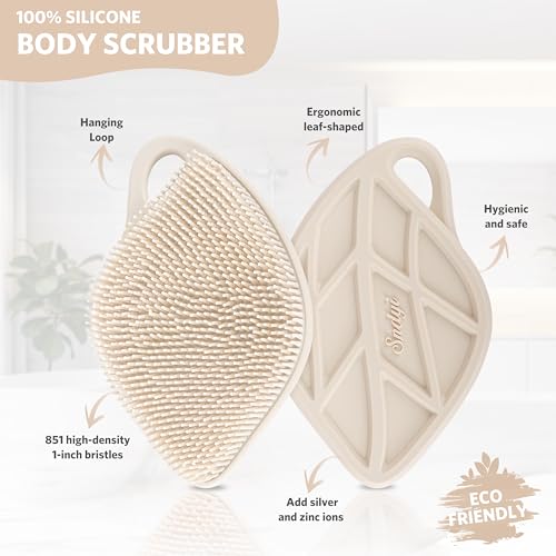 Silicone Body Scrubber for Sensitive Skin with Lathering Bristles