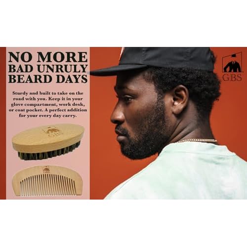 G.B.S Men's 100% Boar Bristle Beard Brush & Natural Wood Beard Comb Hair Mustache Shaving Brush Facial Hair Brush Portable and Travel Friendly