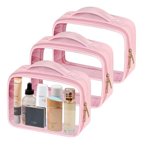 Clear Cosmetic Bags 3pack Makeup Toiletry Bag with Handle Travel Essentials for Men and Woemn Pink 3Pcs