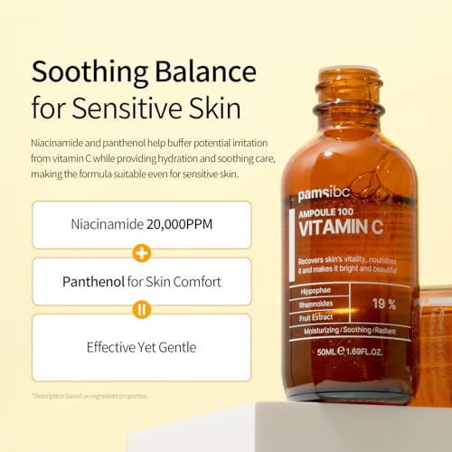 PAMS IBC Ampoule 100 Vitamin C, Korean Professional Skin Care Treatment Inspired, Brightening Serum with Sea Buckthorn Extract & Niacinamide for Even Skin Tone(1.69fl.oz/50ml)