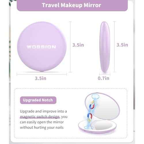 WOBSION Travel Compact Mirror,Portable 1x/10x LED Makeup Mirror with Magnification,Handheld 2-Sided Pocket Mirror, 3.5in Small Mirror for Purse,Handbag,Gift,Purple