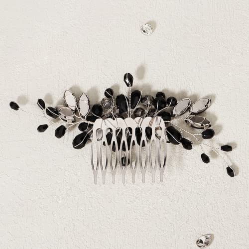 Black Teardrop Rhinestone Hair Comb - Bridal Wedding Hairpiece
