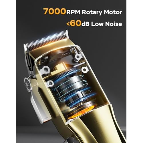 Hair Clippers for Men, Cordless & Corded Barber Clipper with 5Hrs Runtime, 7000RPM Rotary Motor & LED Display, Waterproof Professional Hair Cutting Kit for Men and Home Use (Gold)
