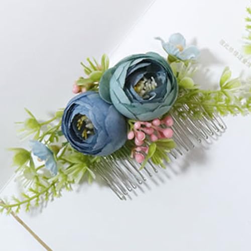 MAFELOE Artificial Flower Bridal Hair Comb, Wedding Hair Side Comb, Hair Accessories for Women and Girls-Blue