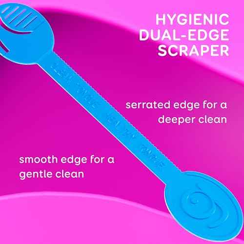 GRIN Tongue Cleaner Strap, 48 Count, Disposable Tongue Cleaner, Hygienic Dual Edge Scraper, Recycled Plastic, Clean Tongue, Healthy Tongue, Promote Fresh Breath, Includes Safe Fold- Back Tooth Pick