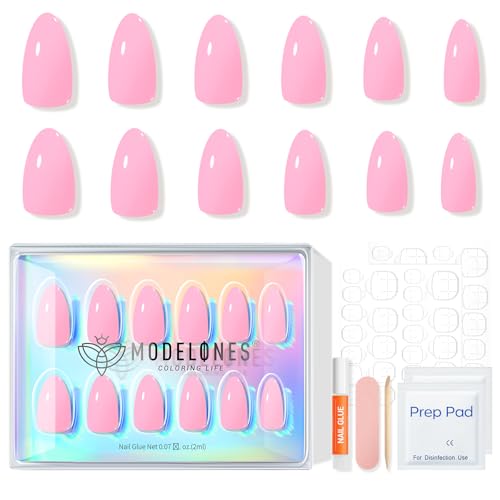 Modelones Pink Almond Press On Nails Kit - 32Pc Set with Glue