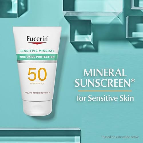 Eucerin Sun Sensitive Mineral Sunscreen Lotion SPF 50, Hypoallergenic, Fragrance Free Sunscreen with Zinc Oxide Protection, 4 Fl Oz Tube