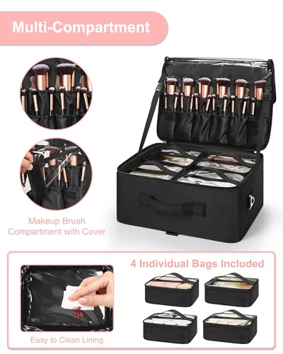 Relavel Extra Large Makeup Case with 10 Dividers & Shoulder Strap