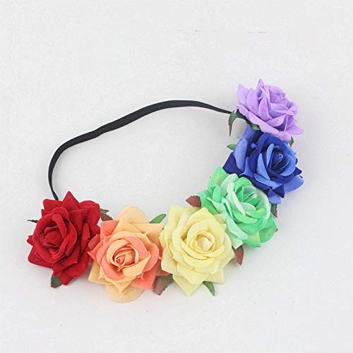 Love Sweety BOHO Floral Crown Rose Flower Headband Hair Wreath (Rainbow Velet Rose)