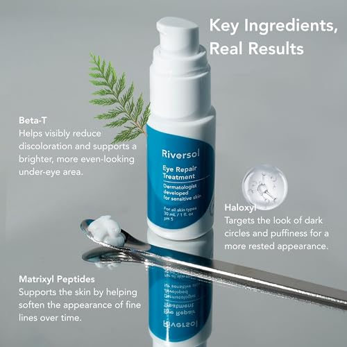 Riversol Dark Circle & Puffy Eye Cream Multi-Peptide Formula with Matrixyl | Reduces Wrinkles | Sensitive Skin Safe | Fragrance Free | Dermatologist-Developed | 4 Month Supply |