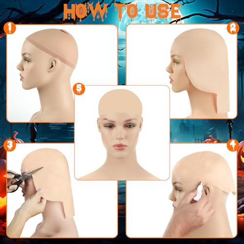 Halloween Bald Cap for Women - Latex Makeup Cap with Nylon Wig Cap, Thin Variant
