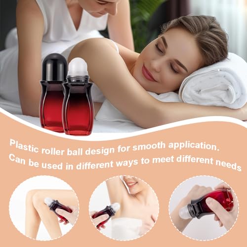Ellbest 4Pcs Rollerball Bottles Set 50ml Gradient Red Glass Deodorant Roller Bottle with Plastic Roller Ball and 2Pcs Opener Perfume Roll On Bottles Deodorant Containers for Essential Oils (Black Lid)