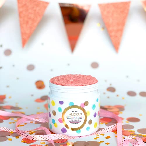 LALICIOUS Birthday Cake Extraordinary Whipped Sugar Scrub - Pink Shimmer Body & Foot Scrub, Exfoliating & Moisturizing Skin Care with Coconut Oil & Honey, No Parabens (2 Ounce Travel Sample Size)