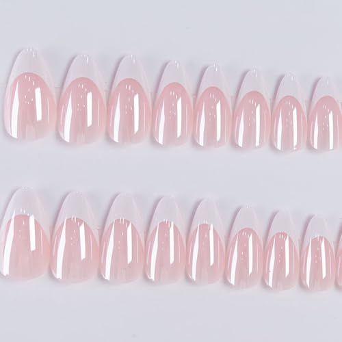Medium Almond Press On Nails - French Tip Chrome Design False Nails Kit (24Pcs)