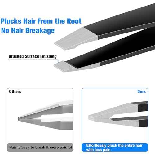 Tweezers for Women Facial Hair, 4Pcs Professional Beauty Tools Stainless Steel Precision Eyebrow Tweezers for Splinter Blackhead and Ingrown Hair Removal, Black
