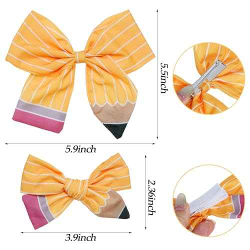 4Pcs Pencil Hair Bow Clips Headband Accessories Set Back to School Stuff for Girl Kindergarten First Day of School Outfits