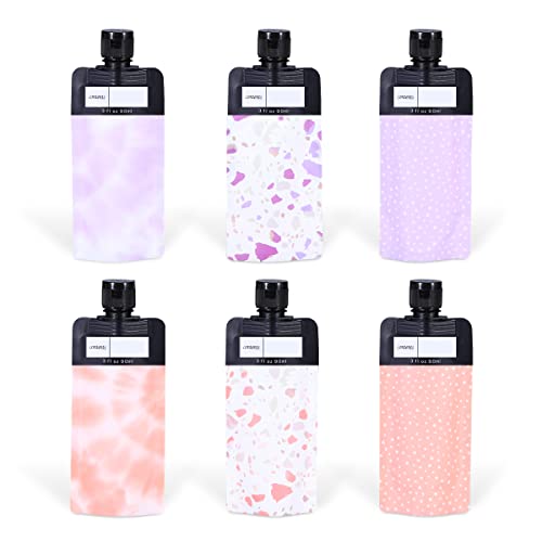 ASEVAT 3oz Leak-Proof Squeeze Pouches, 6-Pack TSA Travel