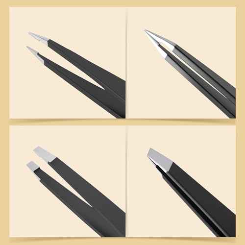 4-Pack Tweezers for Eyebrows, Facial Hair, Ingrown Hair Removal, Tweezer Set with Case for Women and Men, Professional Stainless Steel Precision Eyebrow pinza de cejas Plucking Grooming - Black