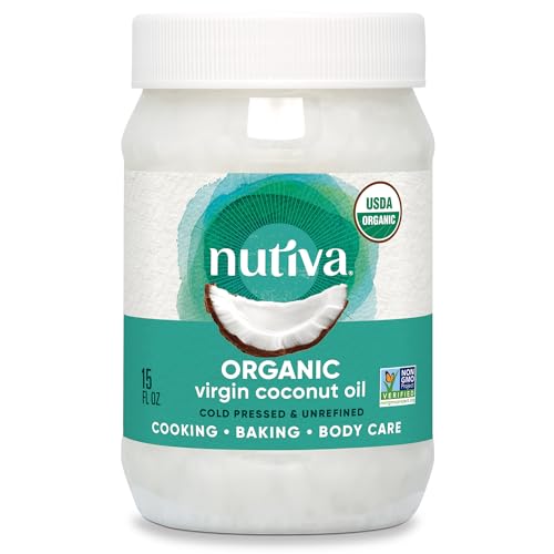 Nutiva Organic Virgin Coconut Oil 15oz - Cold-Pressed, Non-GMO, Unrefined, Vegan Cooking & Beauty Oil