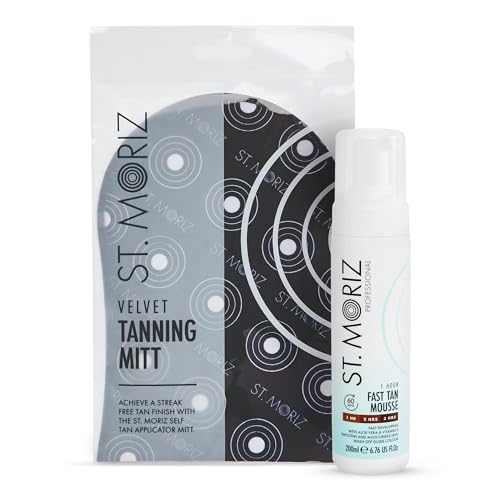 St. Moriz Professional 1 Hour Fast Self Tanner Mousse, Light to Dark with Self Tanning Mitt - Instant, Express Self Tanner Foam for a Golden, Natural Fake Tan ? With Aloe Vera & Vitamin E - 6.76 fl oz