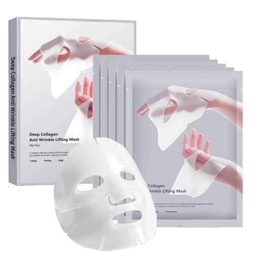 5 Pack Deep Collagen Face Mask, Bio-Collagen Korean Overnight Hydrogel Mask, Anti Wrinkle Firming Lifting Korean Collagen Films for Improve Skin Elasticity, Firming And Moisturizing