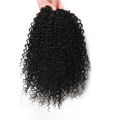 Short Afro Kinky Curly Ponytail Hair Piece for African American Ponytail Extension Synthetic Afro Kinky Curly Ponytail for Women (Black(1B#))