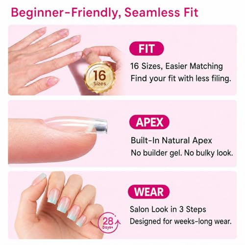 Beetles Tipex Lite Instant Apex Nail Tips Short Square 96 pcs - Salon-Quality DIY Extensions