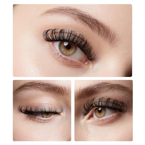 False Eyelashes D Curl Wispy Natural Look Faux Mink Lashes Fluffy Transparent Band Cat Eye Fake Eyelashes 10 Pairs (Black)