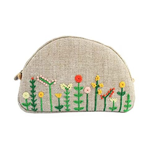 Embroidered makeup bag Small cosmetic purse for women Floral zipper pouch for bridesmaids