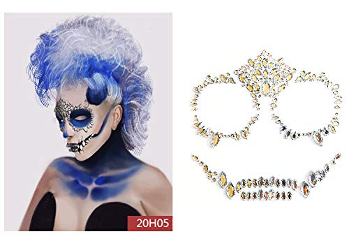 Day of the Dead Face Jewels Tattoo Stickers, Rhinestone Skull Gems