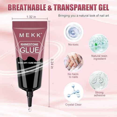 MEKK No Wipe Rhinestone Nail Glue 15g - Strong Adhesive for Gems & Charms
