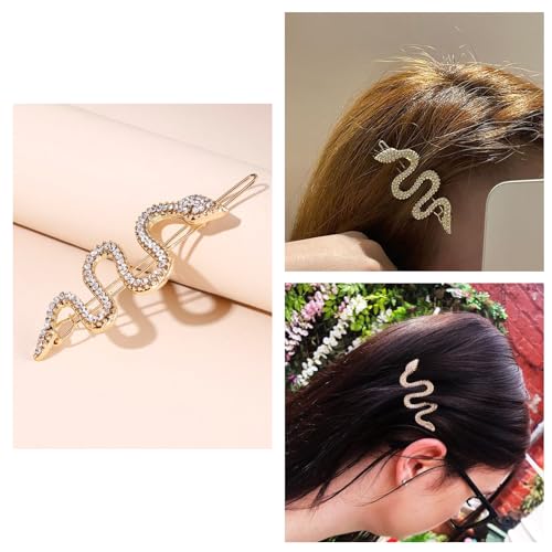 TEBIEKOY Snake Hair Pins with Sparkly Rhinestones Hair Clips, 4 Pcs Alloy Snake Hair Clips Set, Crystal Hair Accessories Headdress for Girls and Women