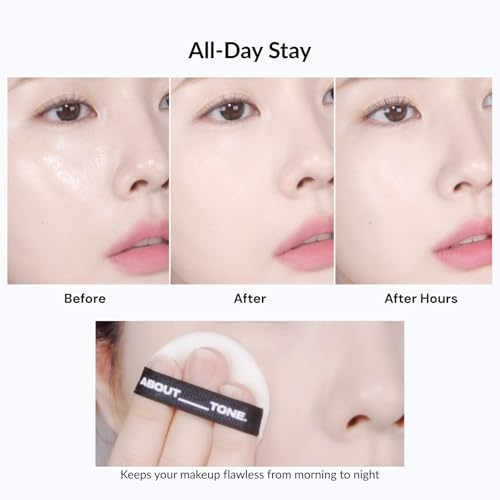 ABOUT TONE Blur Powder Pact 0.32oz - Pressed Powder Compact with Mirror and Puff Makeup Setting Finishing Blurring Natural Translucent Lightweight Face Sebum Oil Control Vegan Formula (04 TAN)