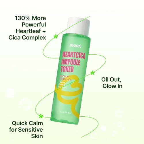 HeartCica Ampoule Toner, Calming & Hydrating Toner, Heartleaf & CICA Extracts, Triple Patented Sebum Control, 5.1 fl.oz