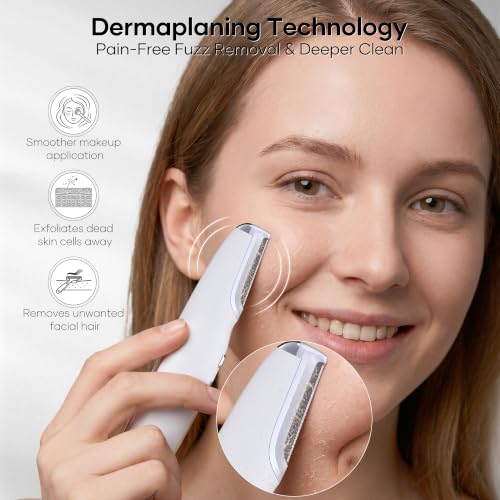 Women’s Dermaplaning Razor for Facial Hair & Exfoliation - 2-in-1 Electric Face Trimmer with Refill Blades