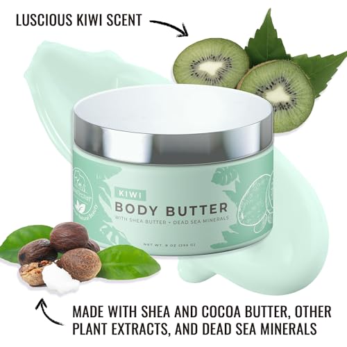 Natural Elephant Body Butter with Shea Butter, Dead Sea Minerals & Vitamin E - Luxurious Moisturizer, Hydrating Cream, Cruelty-Free, Paraben-Free, 9 oz (Kiwi)