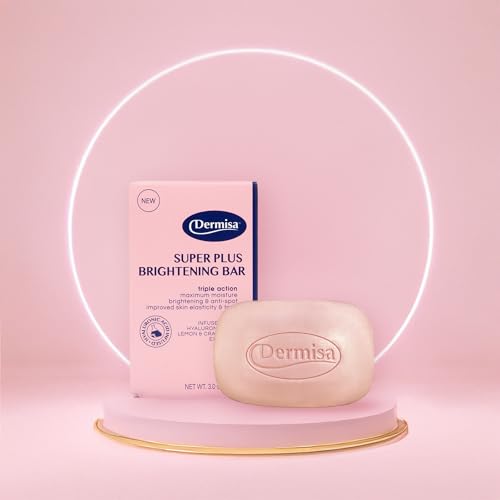 Dermisa Super Plus Brightening Bar Soap with Hyaluronic Acid, Lemon and Cranberry Extract, Maximum Moisture Soap for Even Skin Tone and Elasticity, 3.0 Oz