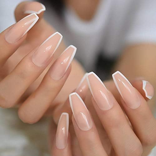 Allkem Press On Nails - Nude Vibes Glossy Extra Long Ballerina 2 Set Bundle | 10 sizes - 20 pcs False Nails Full Cover Nail Kit with Glue