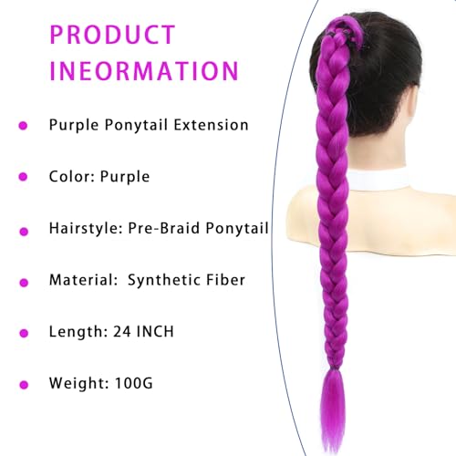 Purple Ponytail Extension 24 Inch with Elastic Tie