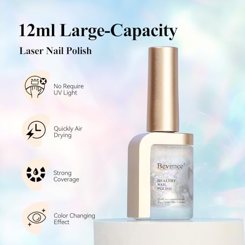 Iridescent Holographic Nail Polish 12ML*4Colors Silver Pink Red Green Nail Polish Fast Drying