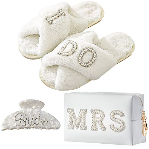 Bride to Be Gift Set - Makeup Bag, Slippers & Hair Clip