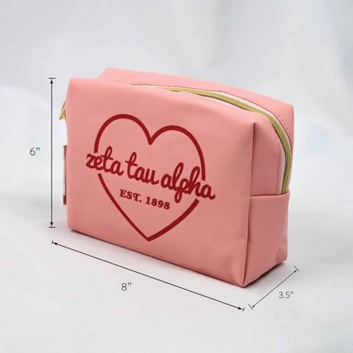 Sorority Shop Delta Zeta Makeup Bag - Multi-Purpose PU Leather, Water-Resistant Makeup travel bag with Licensed Design and Zipper Closure, Perfect Delta Zeta Sorority Gifts for Women