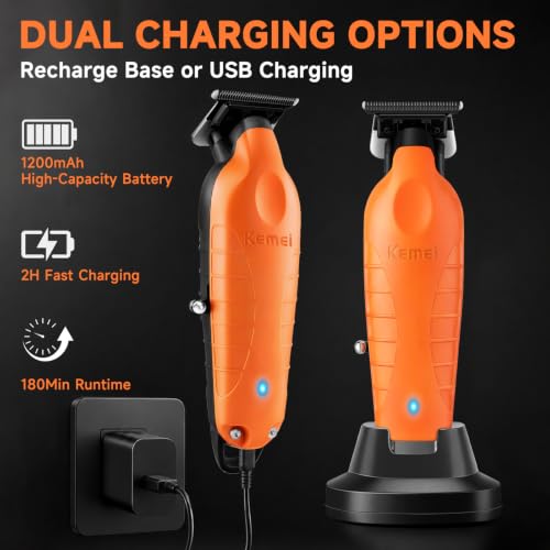 KEMEI 2099 Cordless Hair Trimmer for Men - Orange, Rechargeable, Precision Grooming