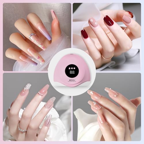 WEVILI Pink UV LED Nail Lamp - 72W Gel Polish Curing Light with 24 Beads & Auto Sensor