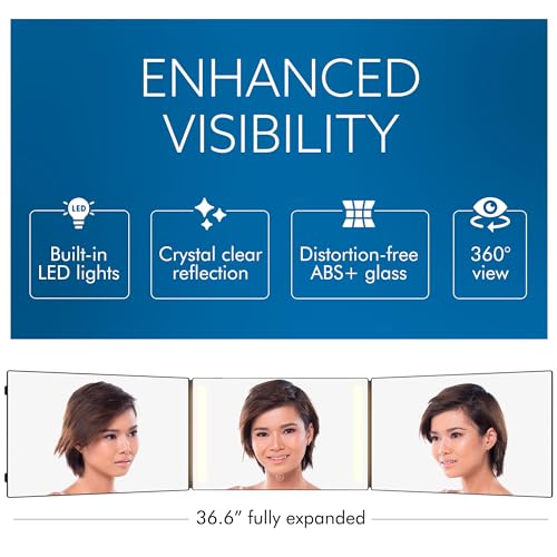 Bluelilly Co. 3-Way LED Mirror for Hair Styling & Makeup - Black