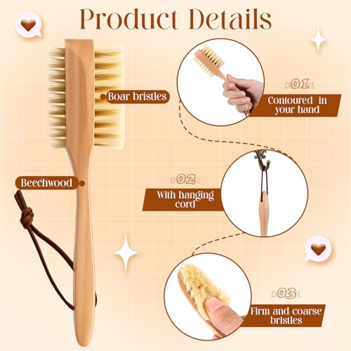 Wooden Nail Brush with Dual Boar Bristles - 2 Pack for Manicure & Pedicure