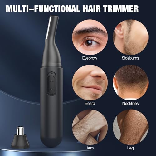 Nose Hair Trimmer for Men Rechargeable: 2024 Painless Rechargeable Nose Hair Trimmer IPX7 Waterproof, Dual Edge Blades Eyebrow & Facial Trimmer for Men for Easy Cleansing, Black