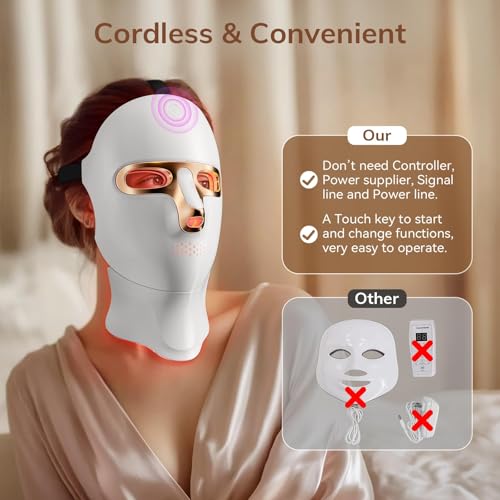 ONLUKY Cordless Red Light Therapy Mask for Face - Rechargeable LED